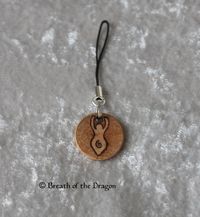 Small Wooden Charm featuring Spiral Goddess design, pyrography by Sunfire