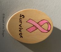 oval Pink Ribbon Survivor magnet, pyrography by Sunfire