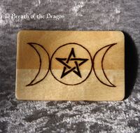 rectangle triple moon and pentacle magnet, pyrography by Sunfire